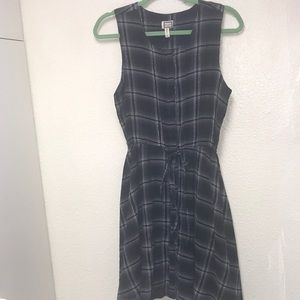 Mo:vint NYC Silver Metallic Black Plaid Women’s Small Sleeveless Dress Tie Waist
